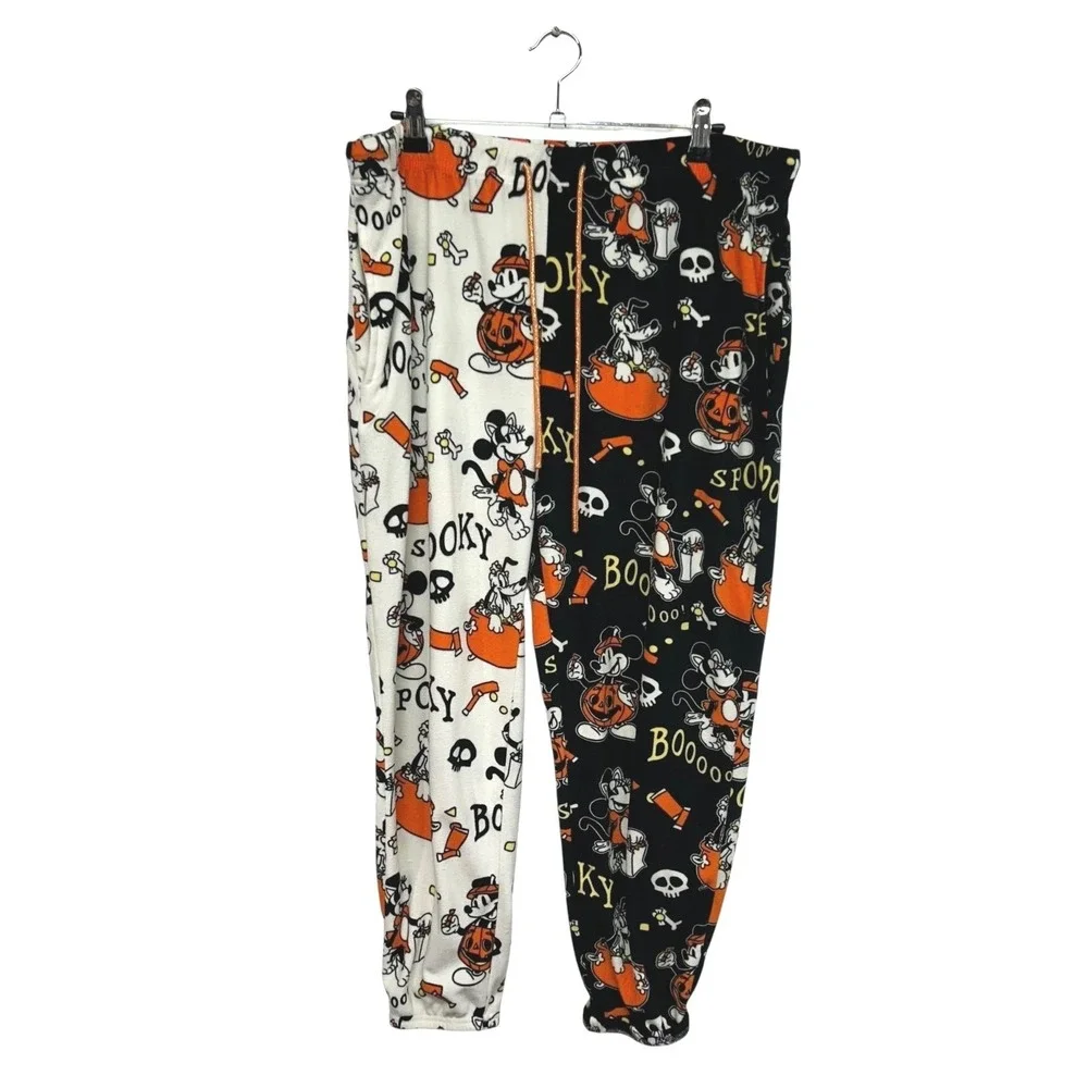 Disney Mickey Minnie Halloween Fleece Pajama Pants L Spooky Cozy Loungewear - Picture 1 of 9